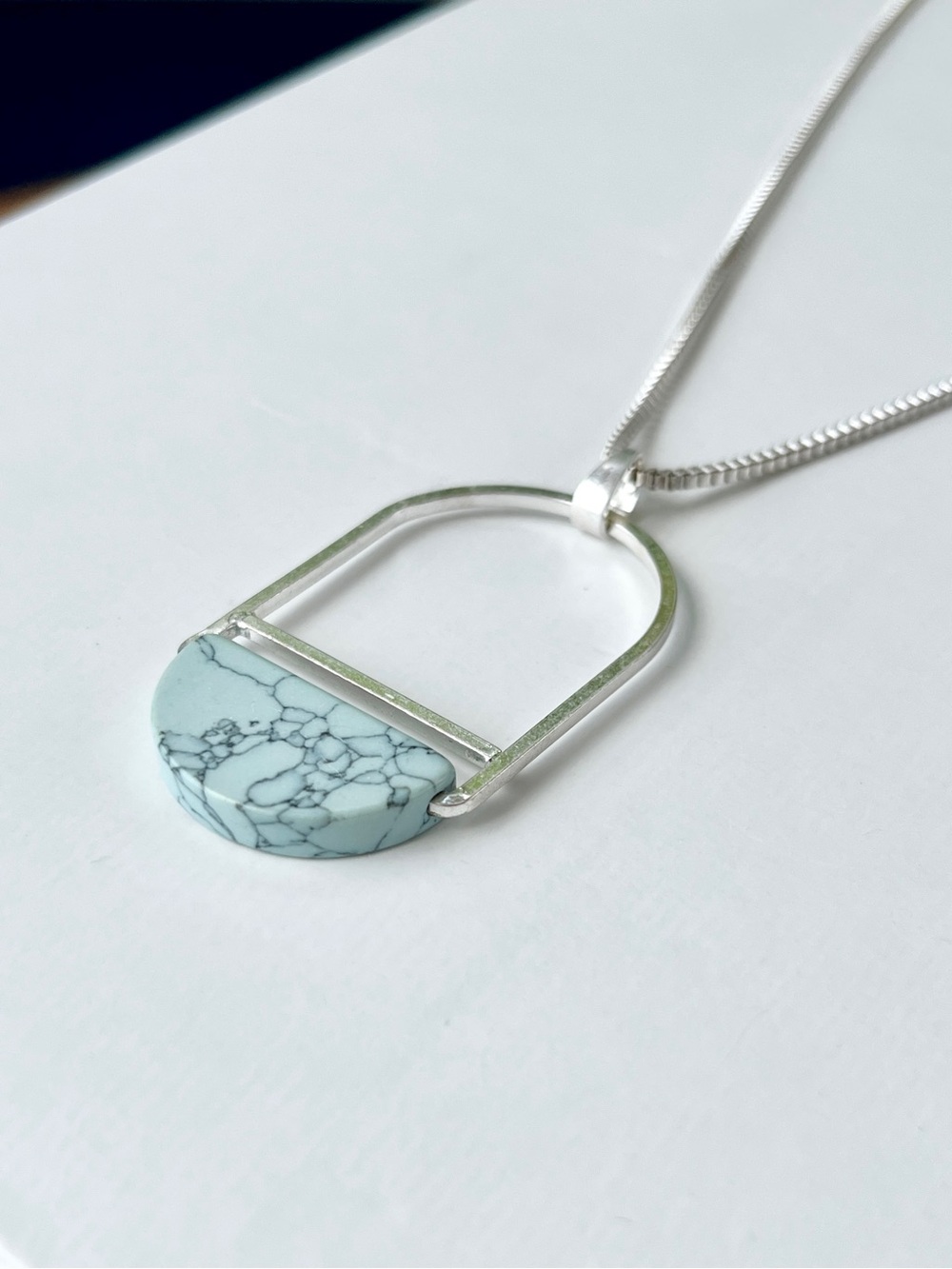Light Blue Howlite & Silver Pendant Necklace